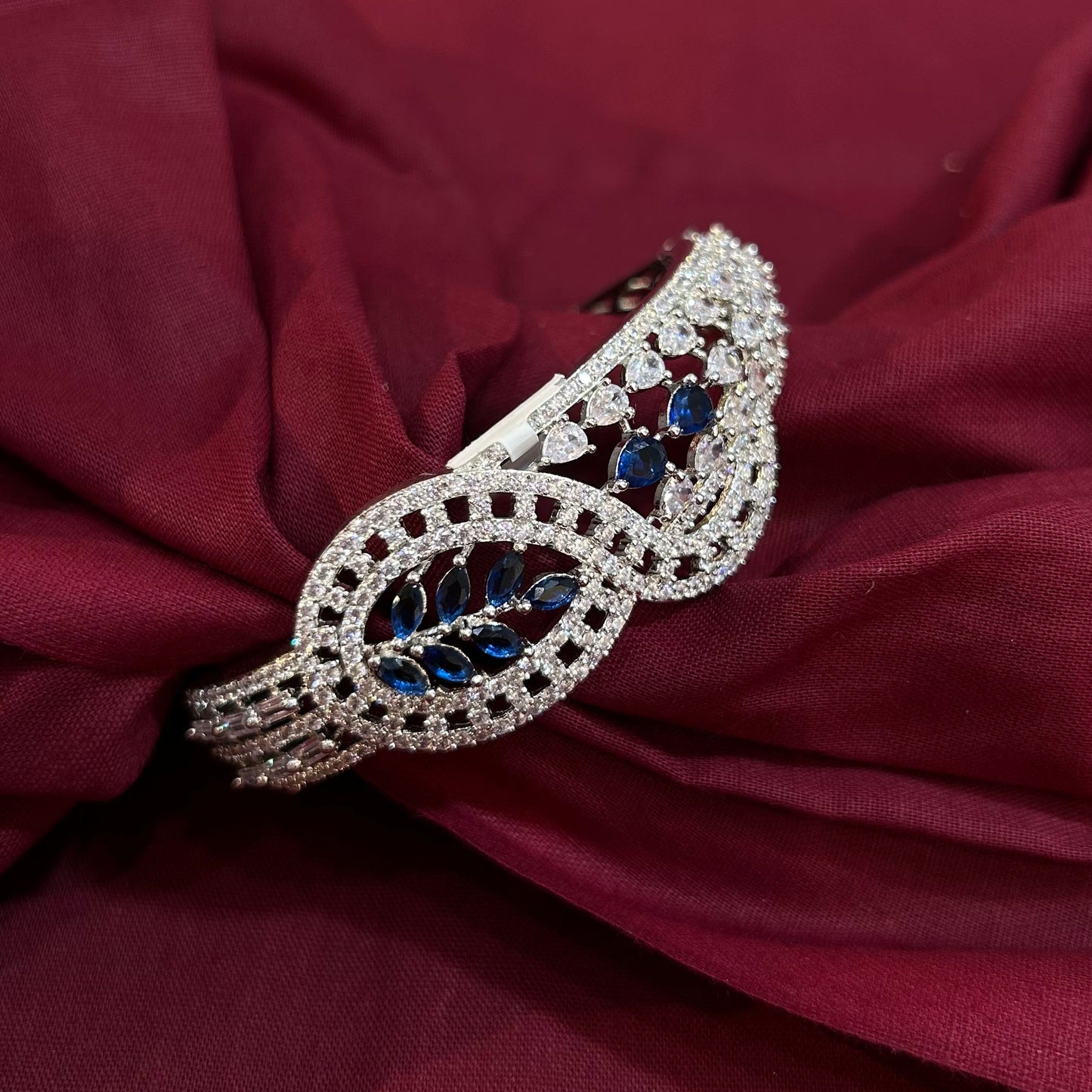 AD Sparkling Blue Stone Party Wear Bracelet