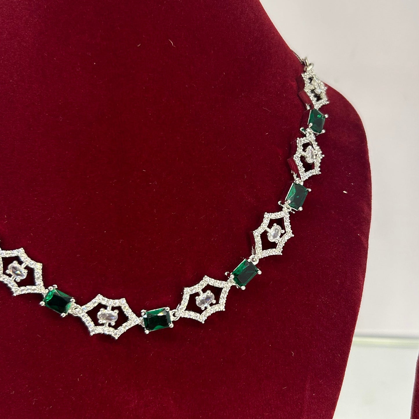 AD Emerald Grace Green Stone Necklace Set with Earrings