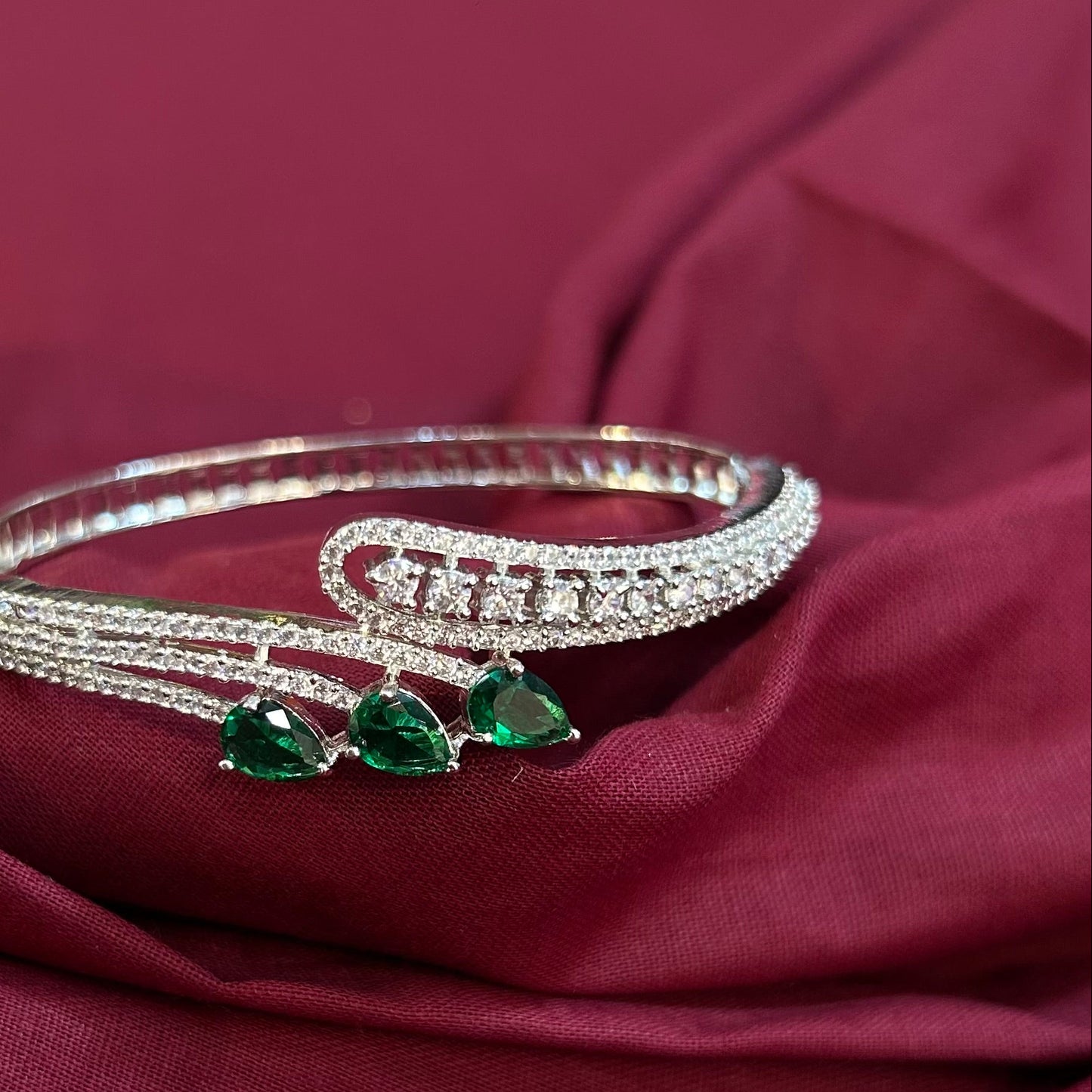 AD Premium Green Stone Princess Cut Bracelet