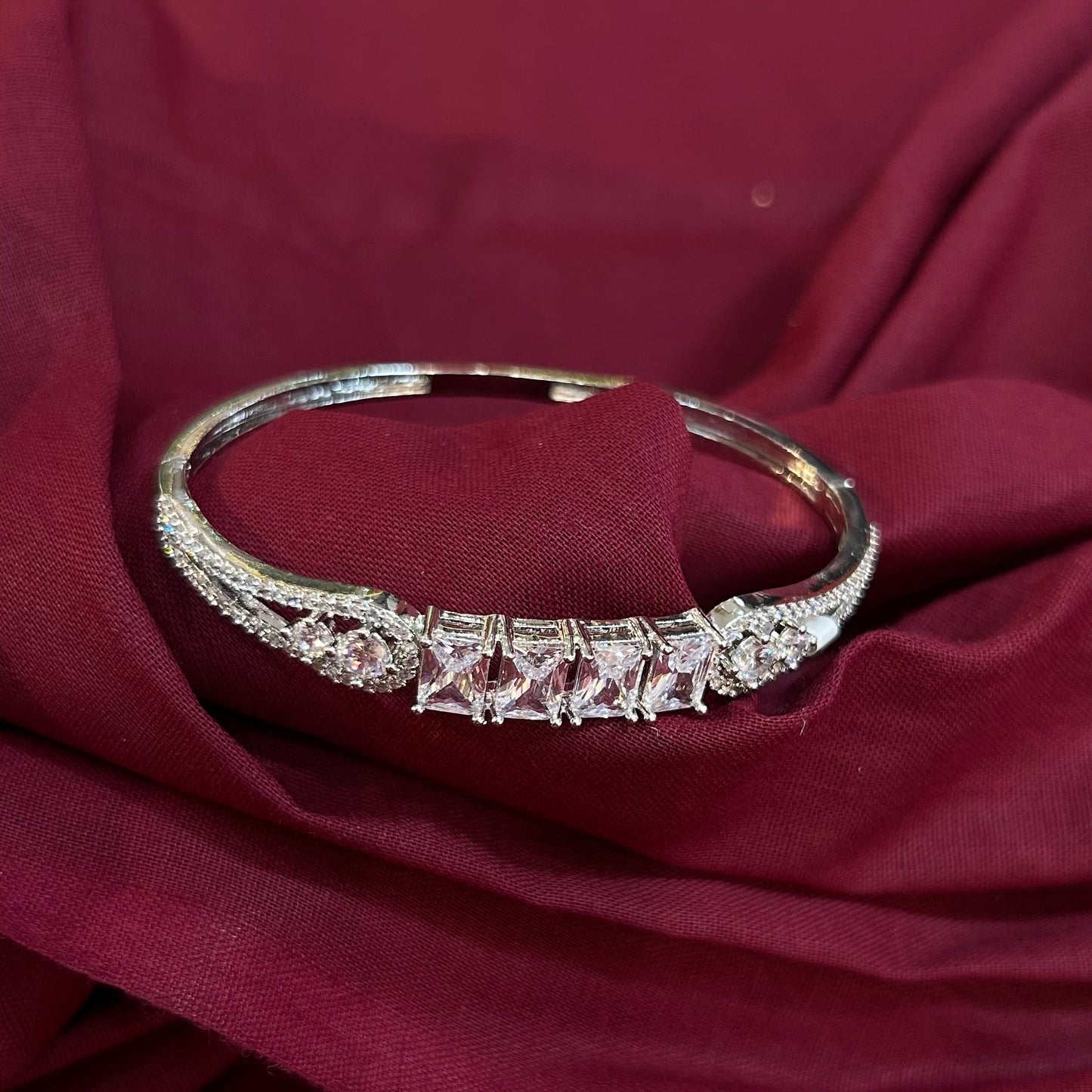 AD Silver Finish Princess Stone Bracelet