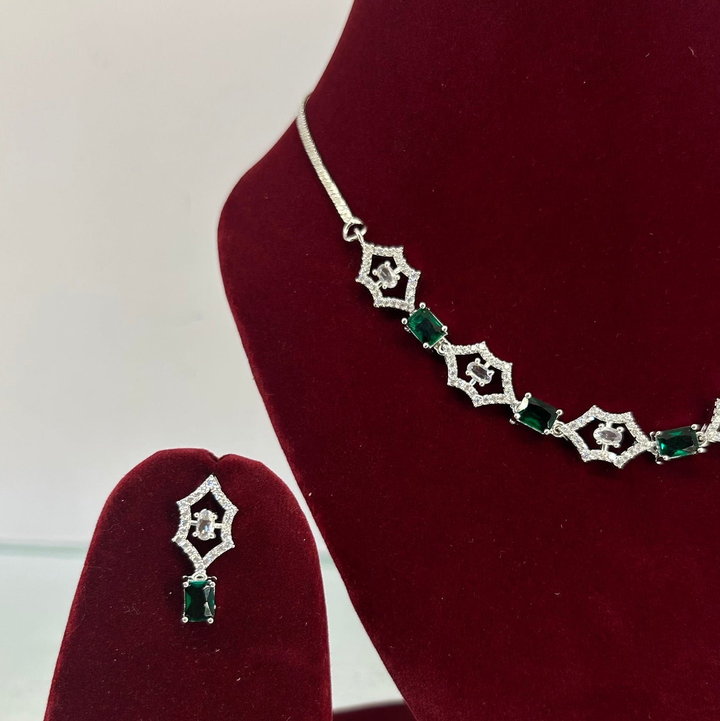 AD Emerald Grace Green Stone Necklace Set with Earrings