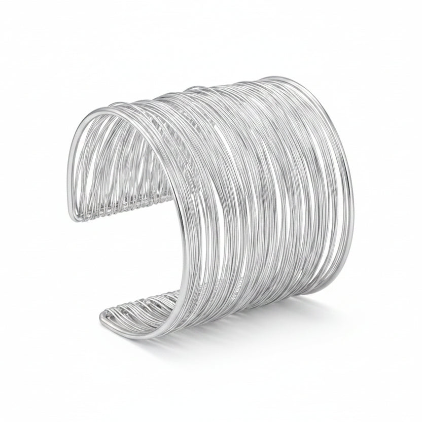 Multiple Strings Open Bangle Silver Statement Bracelet