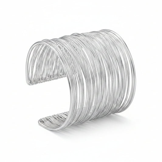 Multiple Strings Open Bangle Silver Statement Bracelet