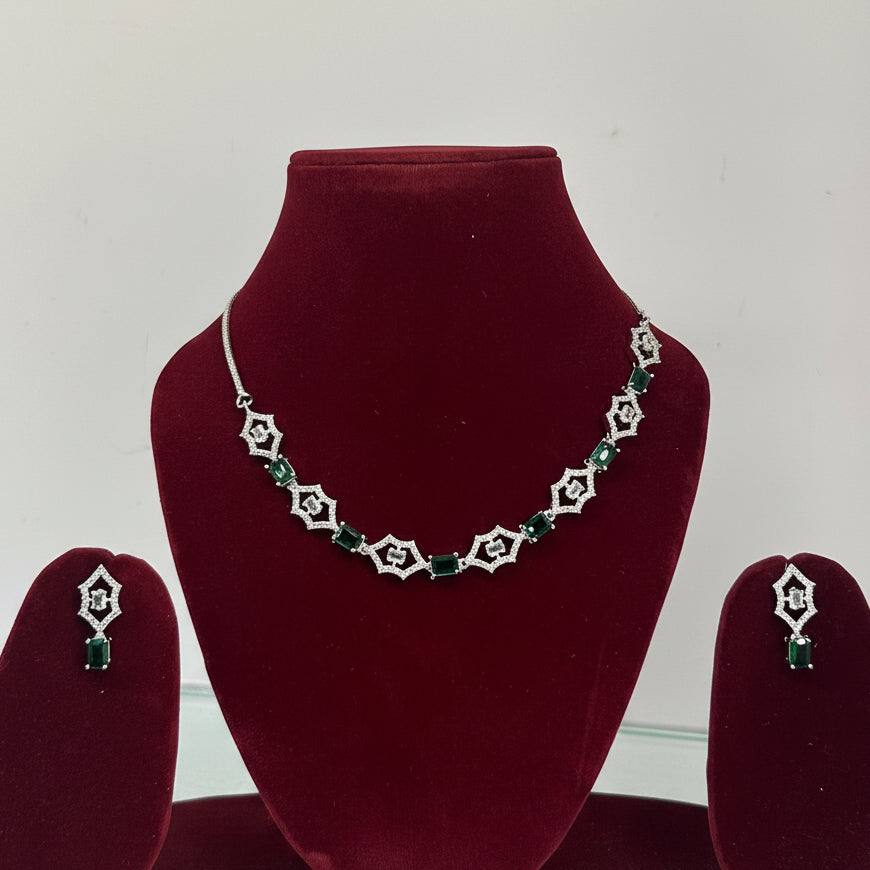 AD Emerald Grace Green Stone Necklace Set with Earrings
