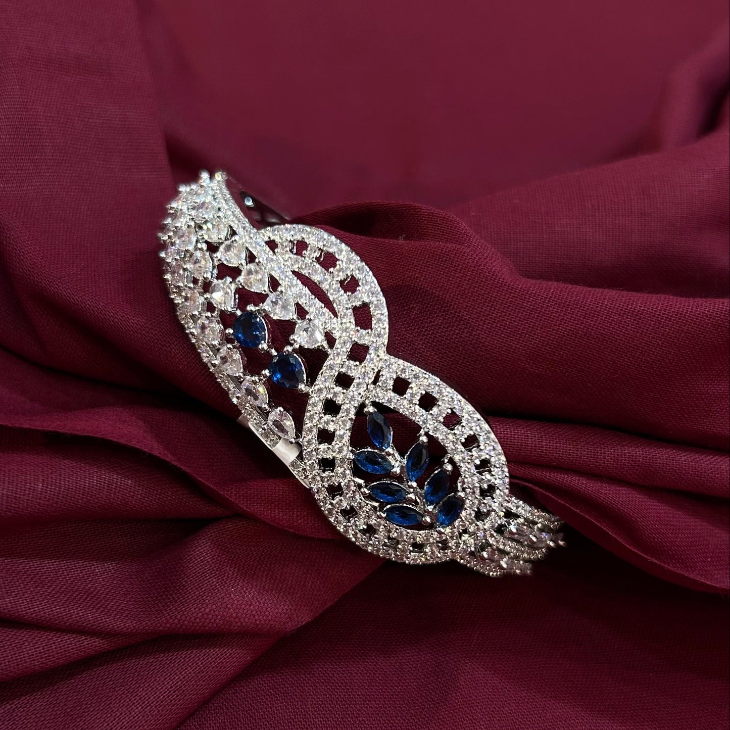 AD Sparkling Blue Stone Party Wear Bracelet