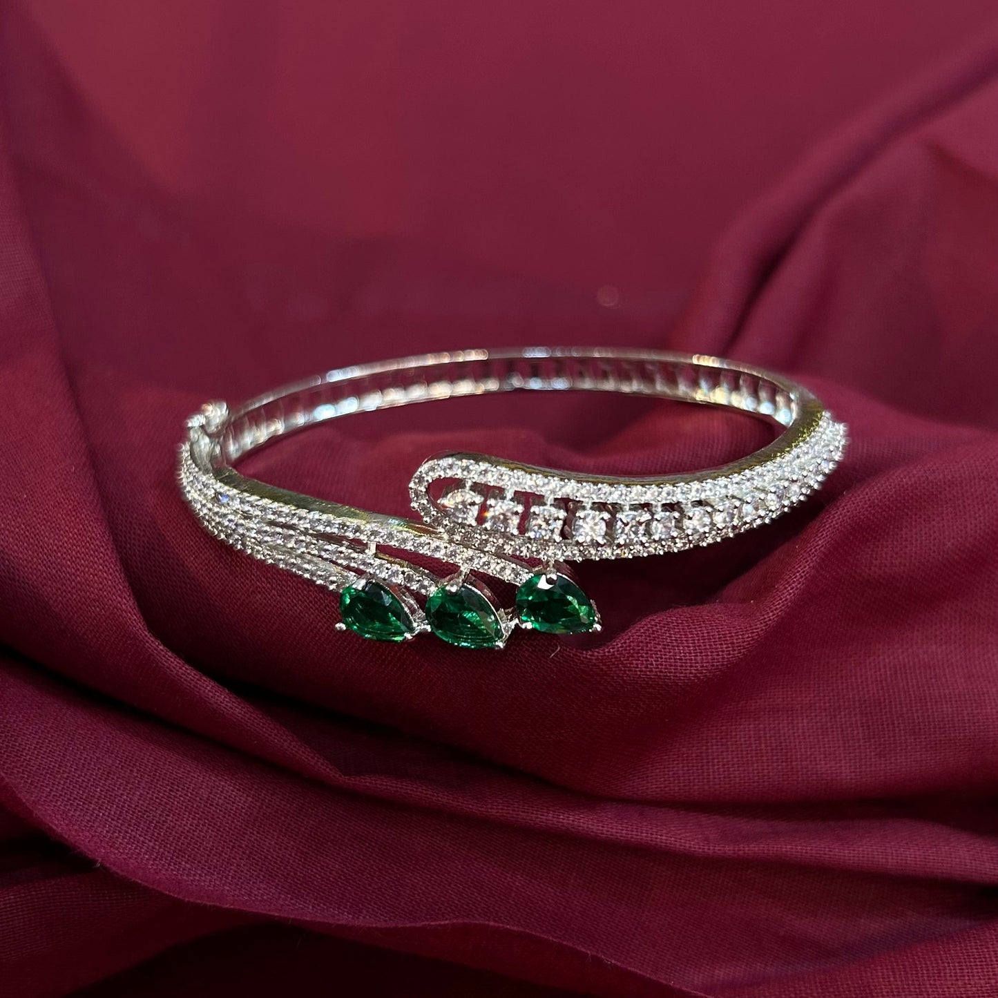 AD Premium Green Stone Princess Cut Bracelet