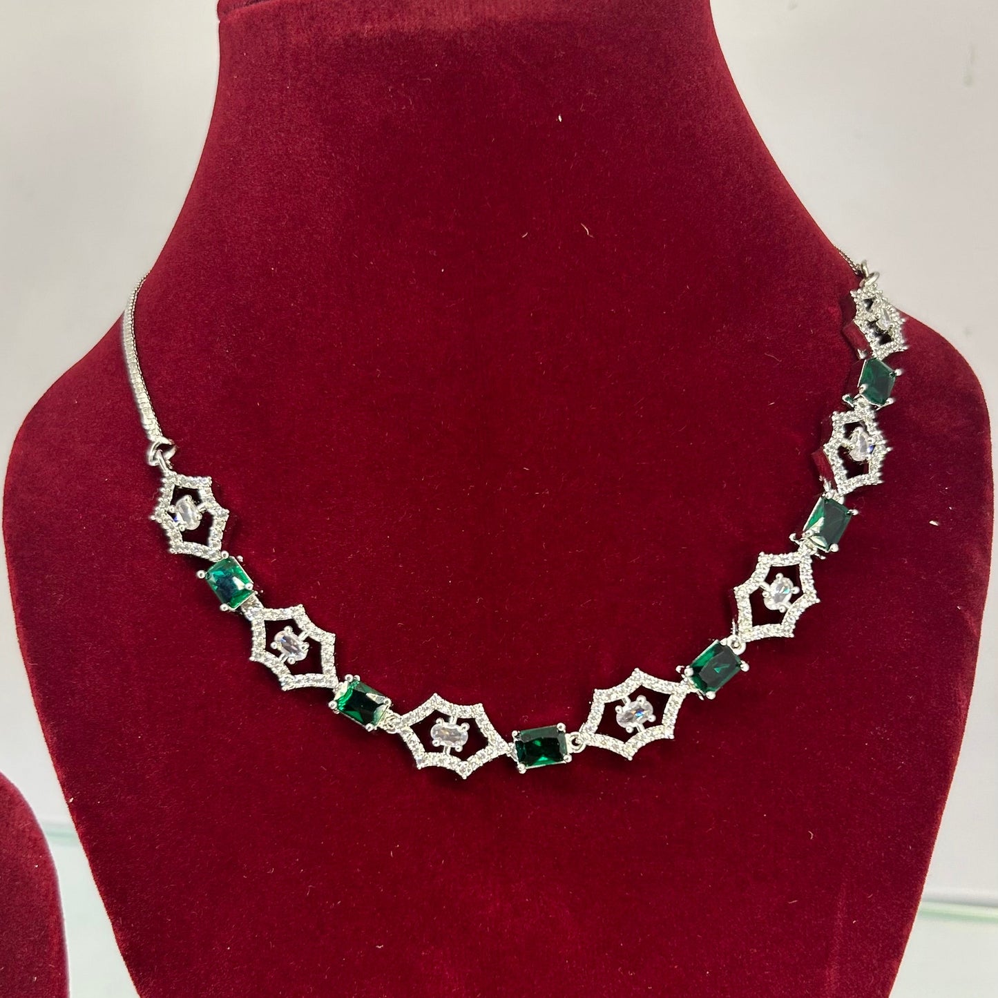 AD Emerald Grace Green Stone Necklace Set with Earrings