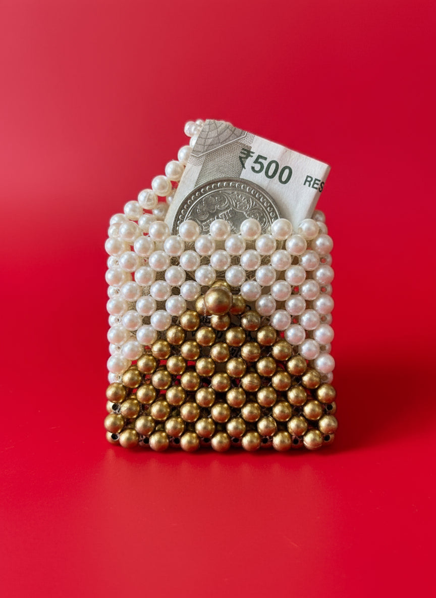 Handcrafted Pearl Envelope Pouch for Silver Coin and Money | House of Madhulika