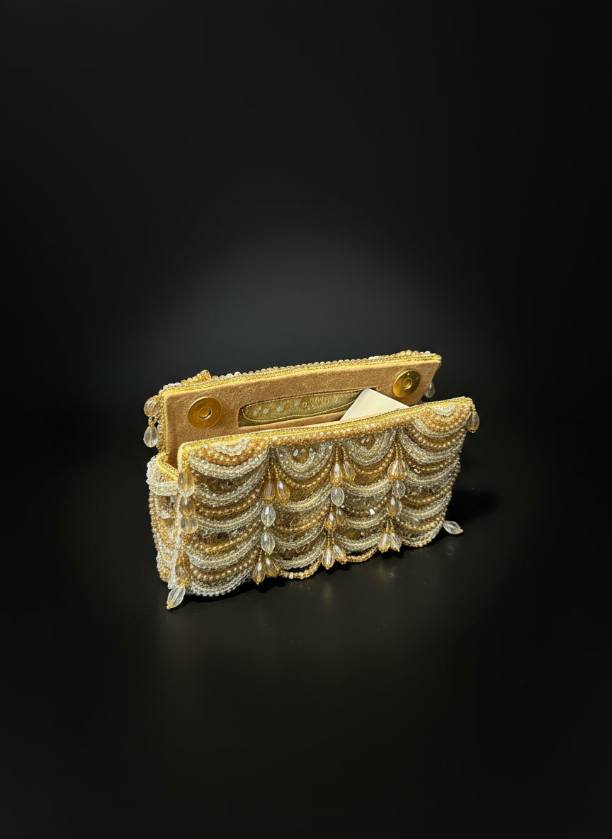 Golden Beaded Festive & Party Clutch - Evening Bag for Women