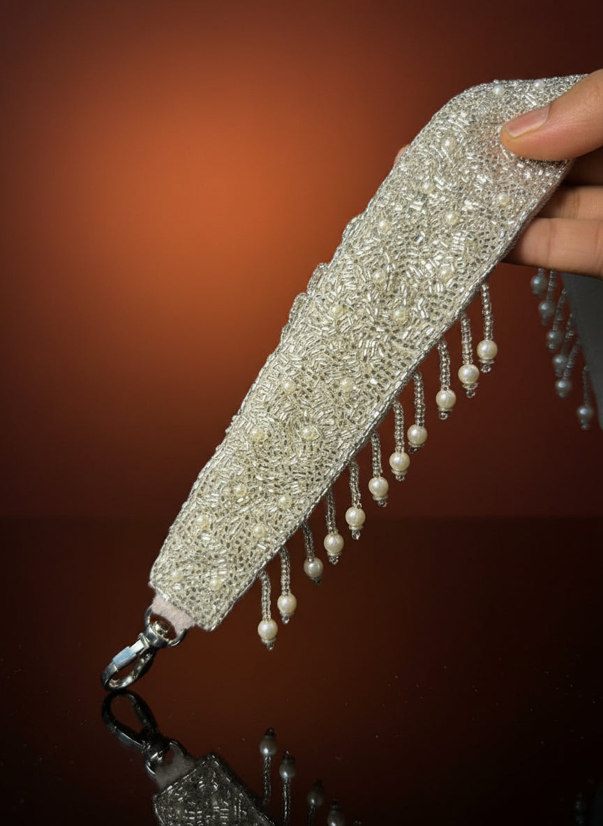 Silver Mirror Drop Beaded Clutch Bag - Handcrafted Party & Wedding Purse