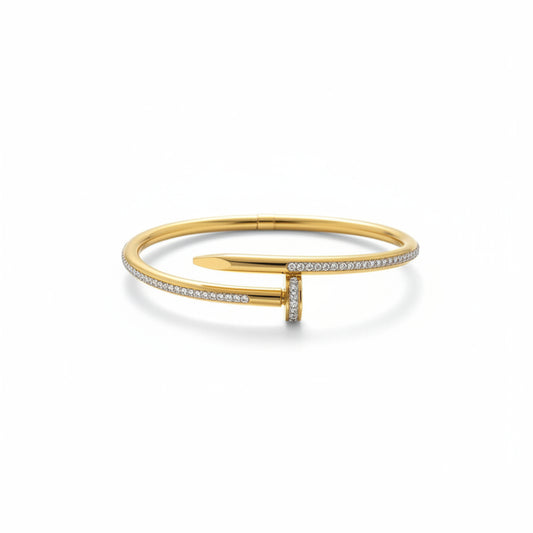 Stainless Steel Gold Cartier Stud with Zircon Stones